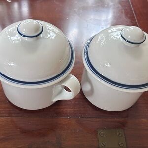 Vintage - 1980 Dansk Bistro White with Blue Ceramic Sugar & Creamer Set